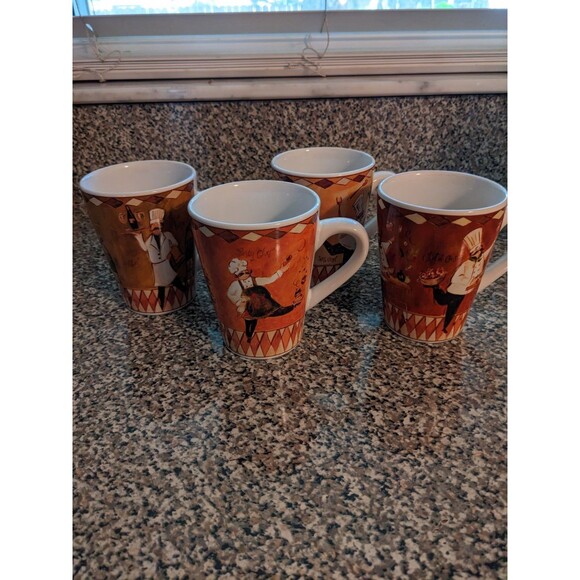 Oneida Chefcapades Stoneware Mugs set of 4 Microwave Dishwasher Safe - Picture 1 of 7